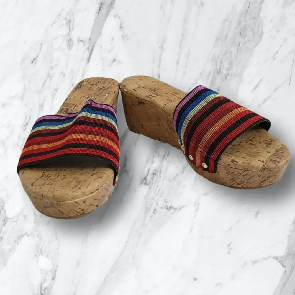 Avenue Greta Y2K Colorful Cork Wedge Heeled Flip Flops Size 10W